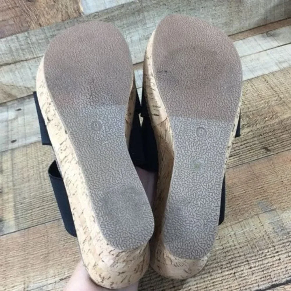 Beach By Mattise‎ Bare All Black Cork Wedge Sandals